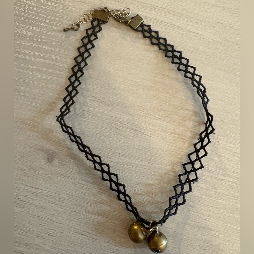 Black Choker Necklace with vintage Gold Accents.‎